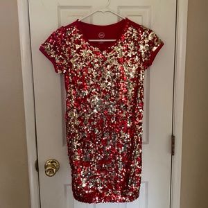Girls holiday red and gold dress